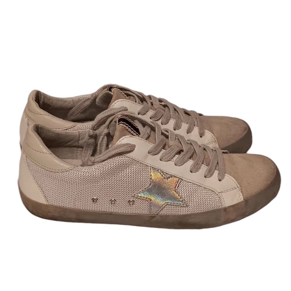 Shu Shop Womens Paula Bone Mesh Pre-Scuffed Fashion Sneakers Size 10